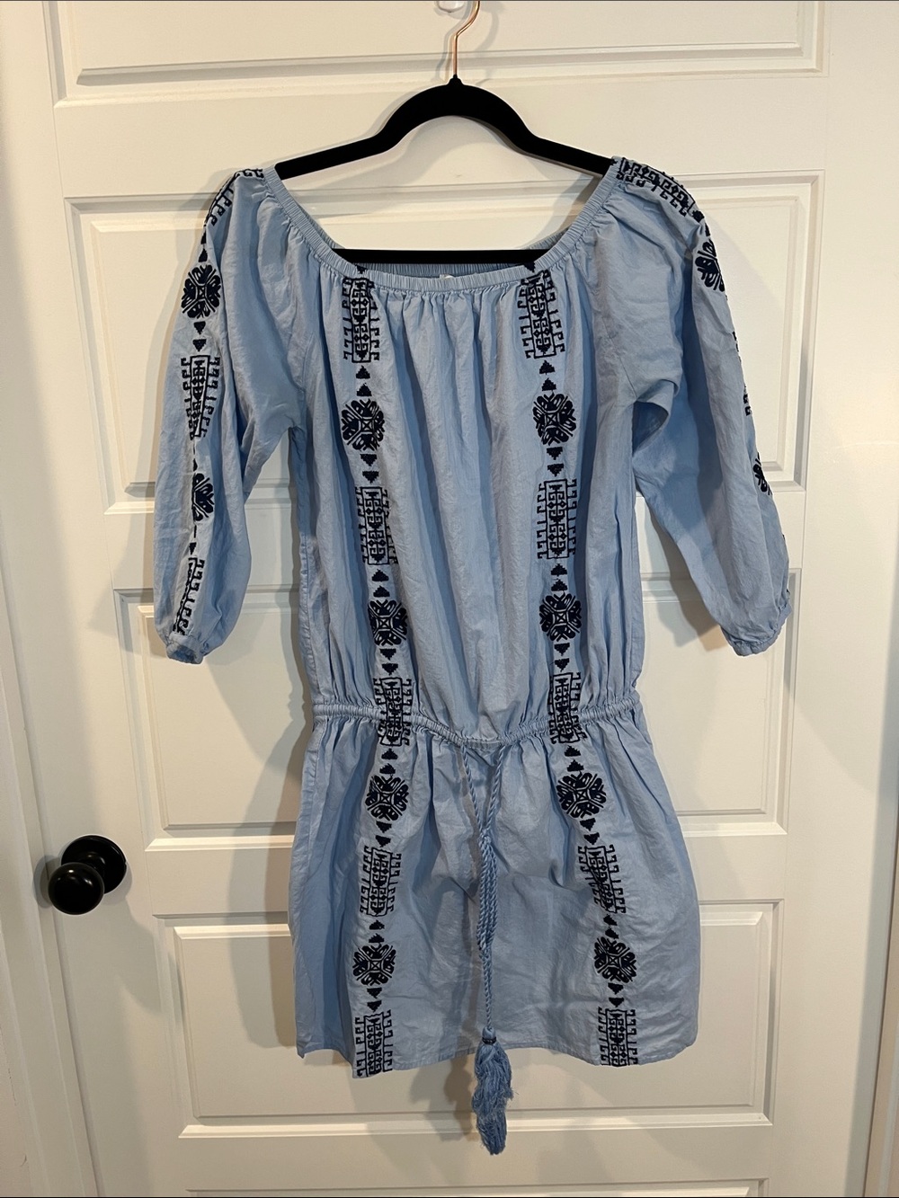 Pampelone Dress Womens Bardot blue  Embroidered Off Shoulder Beach size medium